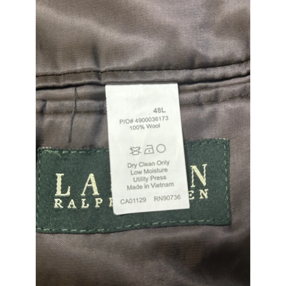 Vintage Lauren‎ Ralph Lauren 48L Wool Sport Coat Blazer Brown Houndstooth Jacket